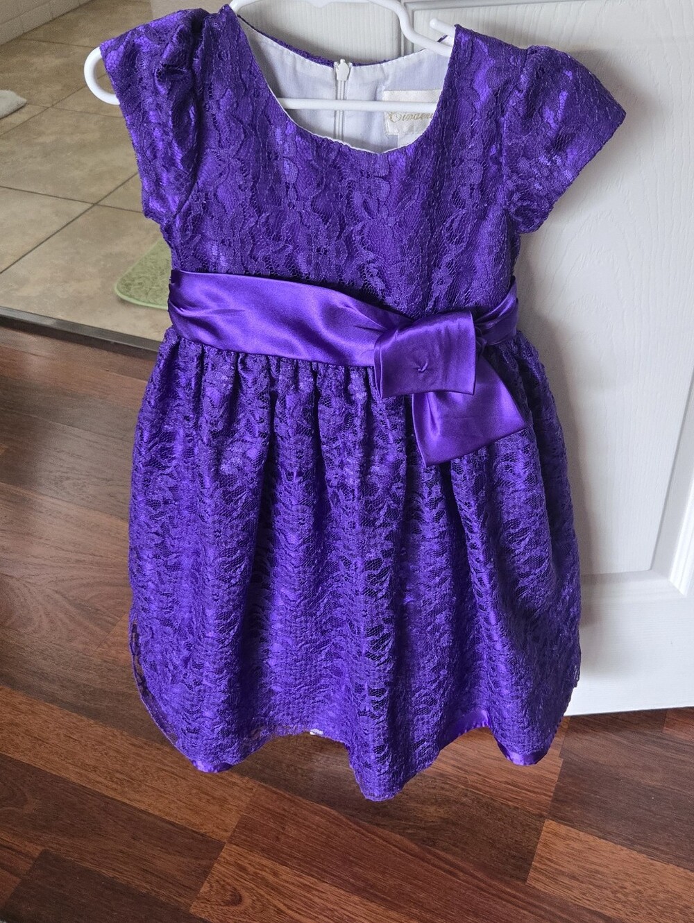 Purple Lace Girl Dress with Satin Bow